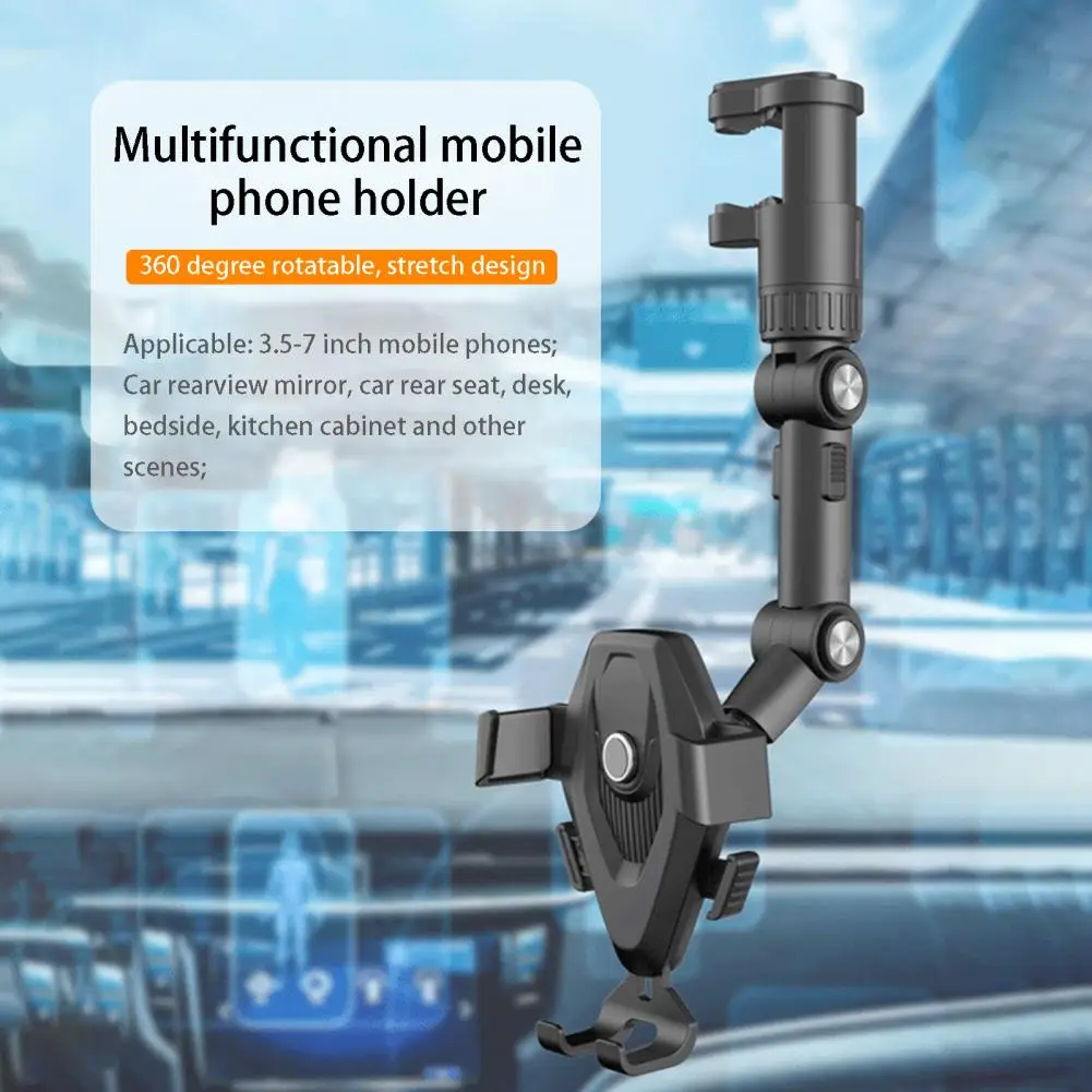 

Creative Universal Car Phone Holder 360 Degree Rotating Rearview Mirror Auto GPS Smart Phone Stand Multi-angle Adjustable