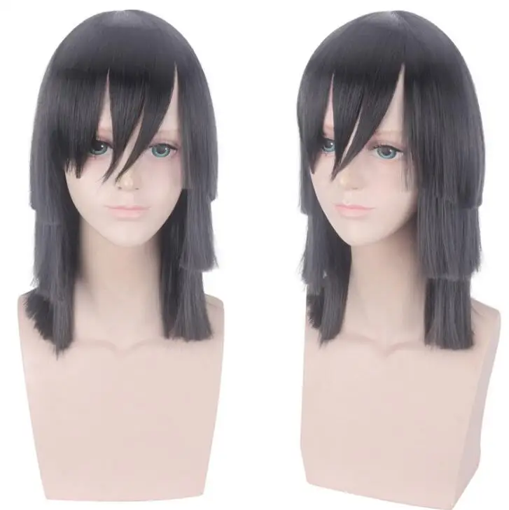 

35CM Black Wig Cosplay Anime Demon Slayer Kimetsu no Yaiba Iguro Obanai Costume Men Women Heat Resistant Hair Wigs