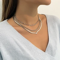 boho multilayer gold metal v snake chain clavicle necklace womens 2022 new personality cutout necklaces girls fashion jewelry