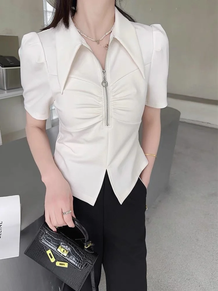 

2023 spring and summer women's clothing fashion new collar top 0428