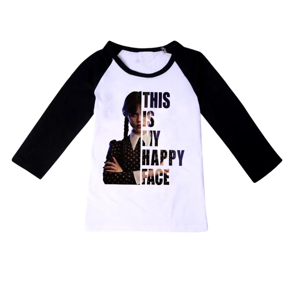 

New Wednesday Addams Kids Clothes Shirts Children Long sleeve top for Boys and Girls Casual Cotton Short sleeve Unisex Costumes