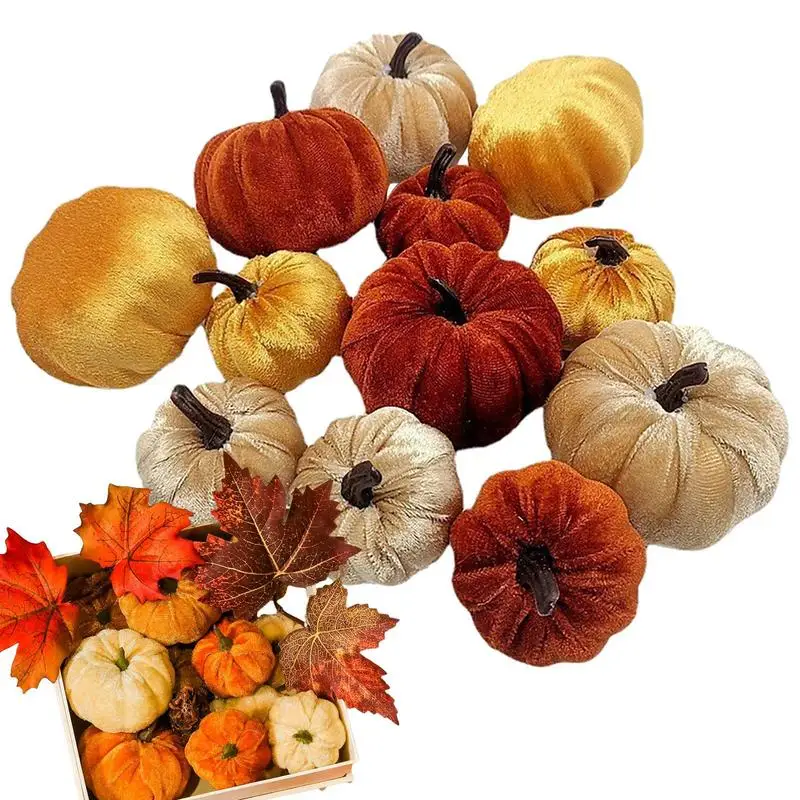 

12pcs Assorted Artificial Pumpkins Fall Harvest Decor Farmhouse Fall Decorations for Thanksgiving Halloween Decoration Supplies