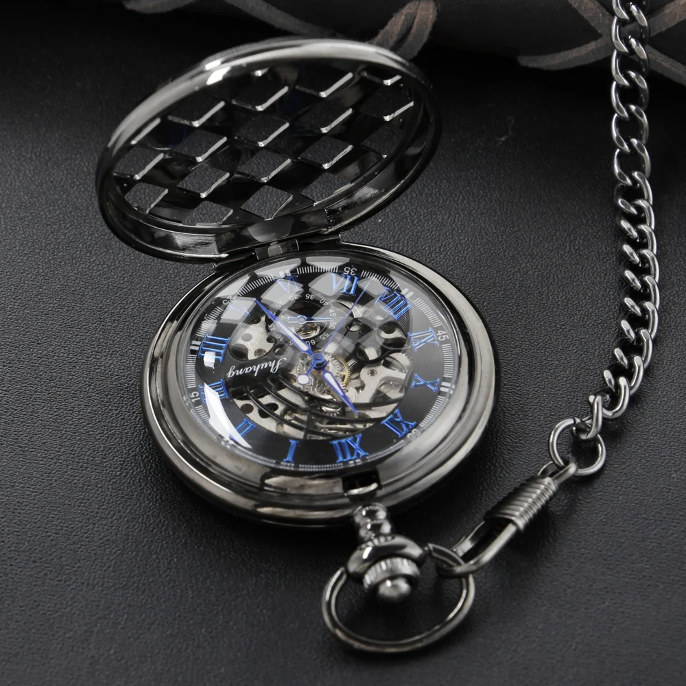 Exquisite Dice Hollow Embossed Manual Stringing Mechanical Pocket Watch Men's Necklace Pendant Clock Vintage Gentleman Gift