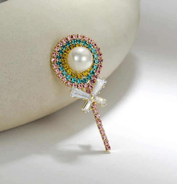 

2022 new trend zircon Artificial pearl Cute lollipop Lapel pins Brooch fashion jewelry for women and baby(5pcs of free shipping)