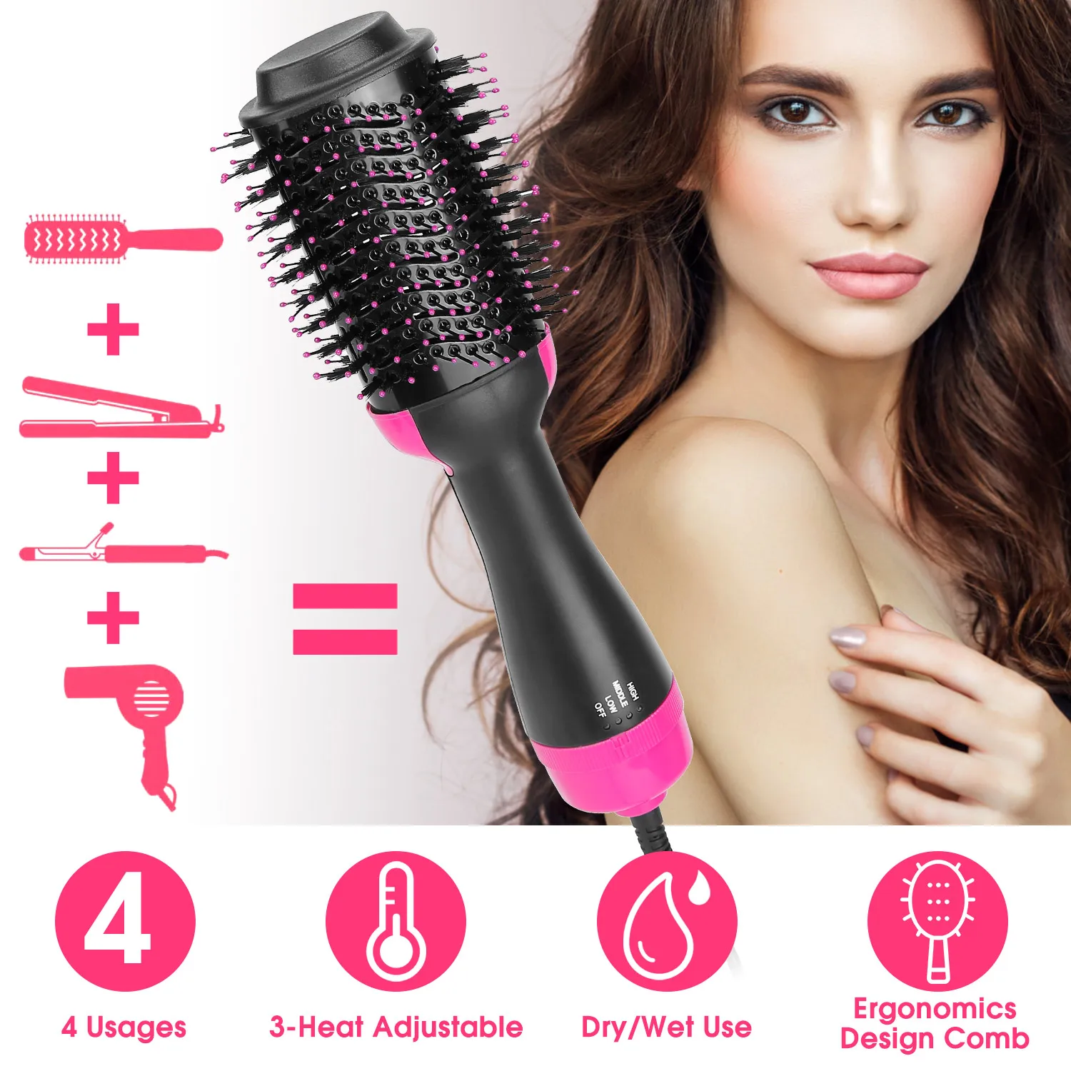 

Hot Hair Brush 4 In 1 Hair Dryer Volumizer Brush Dryer Comb