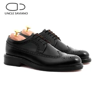 uncle saviano black derby brogue men shoe formal bridegroom designer dress genuine leather original handmade business man shoes