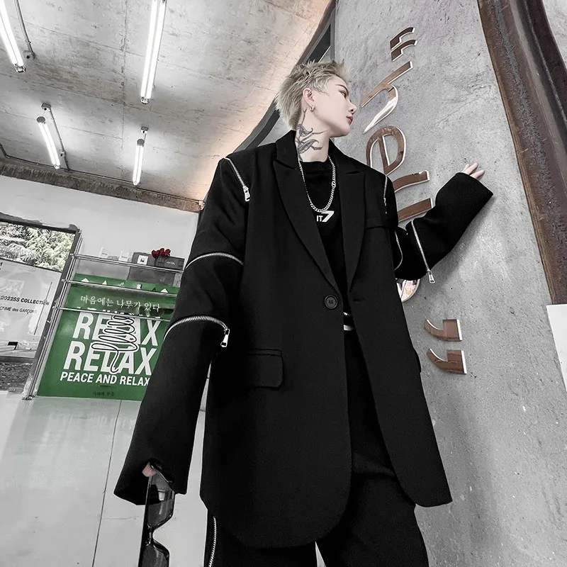 2024 Autumn New Suit Men's High Sense Ins Internet Celebri Pu Shuai Zip-up Decorative Fashion Brand Clothing s