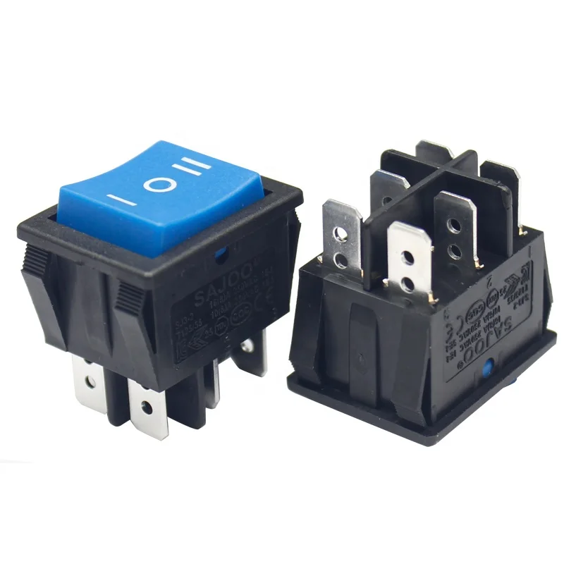 

20A 250VAC ON-OFF-ON DPDT 3 Position Blue Panel Rocker Switch