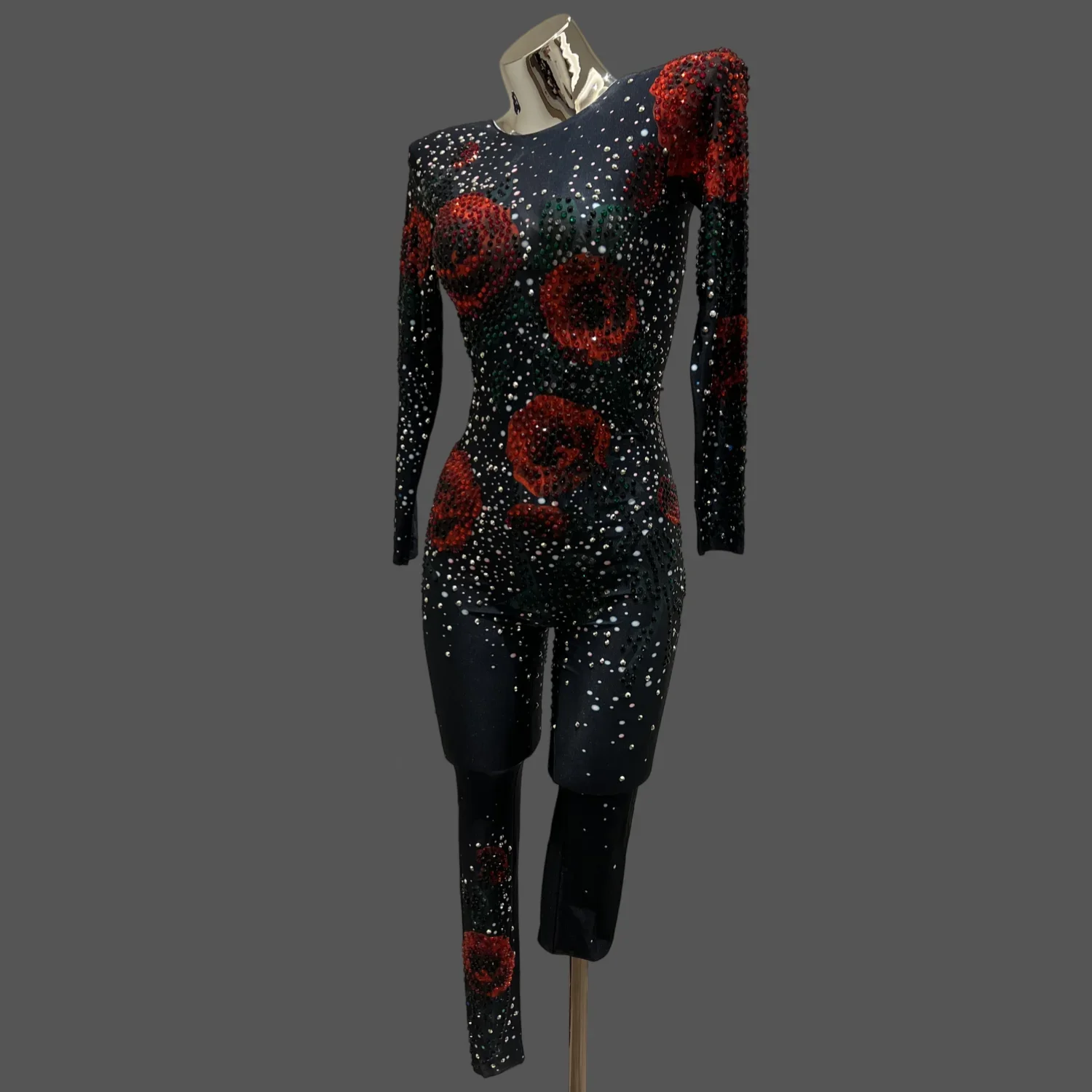 Блестящий комбинезон с цветочным узором блестящий облегающий для ночного клуба