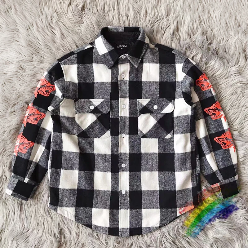 

Dog Head Printed Hoodie Men Women 1:1 High Quality Flannel Plaid High Street Sweatshirts Heavy Fabric Vintage Pullover