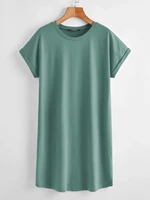 rolled cuff solid tee dress