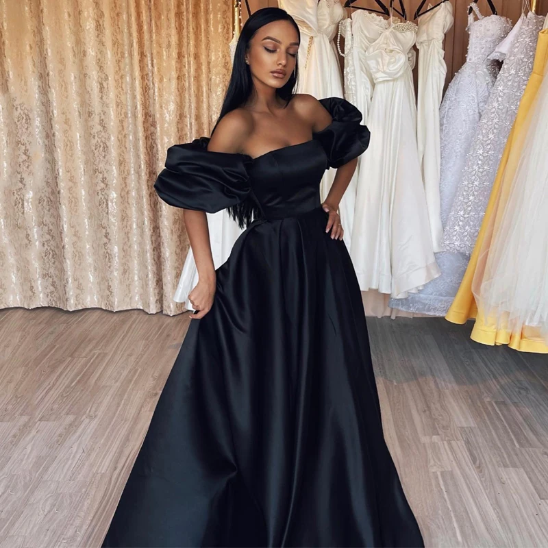 Купи Thinyfull Black A-Line Prom Evening Dresses 2023 Off The Shoulder Party Dress Floor Length Saudi Arabia Cocktail Gowns Plus Size за 4,480 рублей в магазине AliExpress