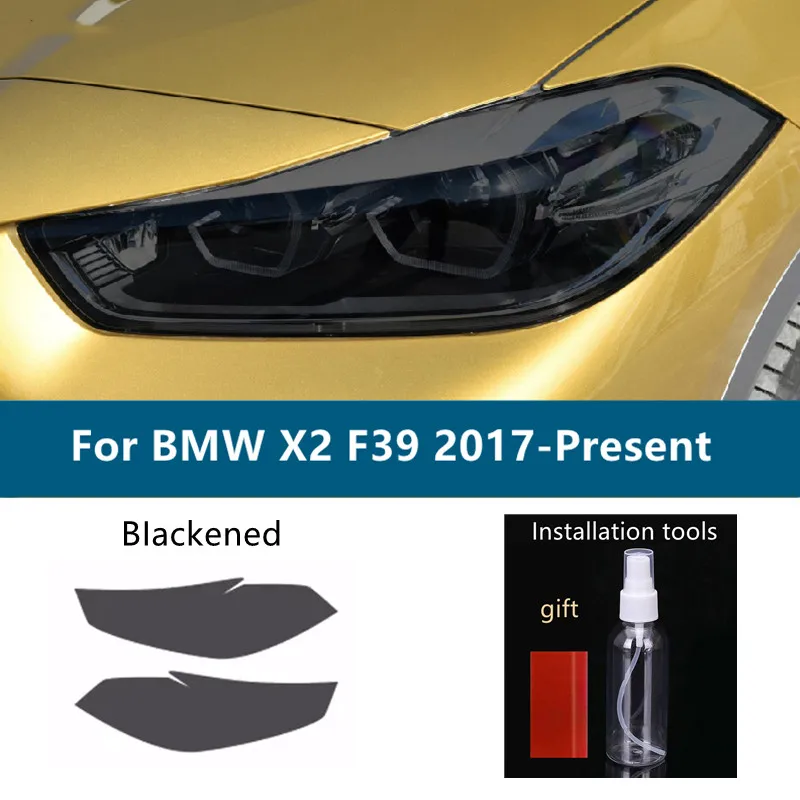 

Защитная пленка для автомобильных фар BMW X2 F39 2017 в наличии, оттенок дыма, черная, виниловая Защитная прозрачная наклейка из ТПУ, аксессуары