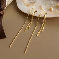 new korean minimalist long chain tassel mosquito coil clip on earrings for women personality without piercing ear line jewelry