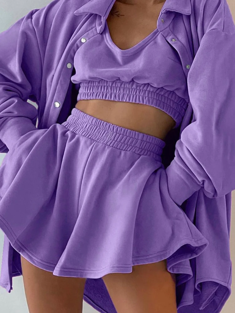 

Autumn New Three-piece Suit European And American Sports And Leisure Style Loose Solid Color Sweater Suit Women 2022 Women's Clo