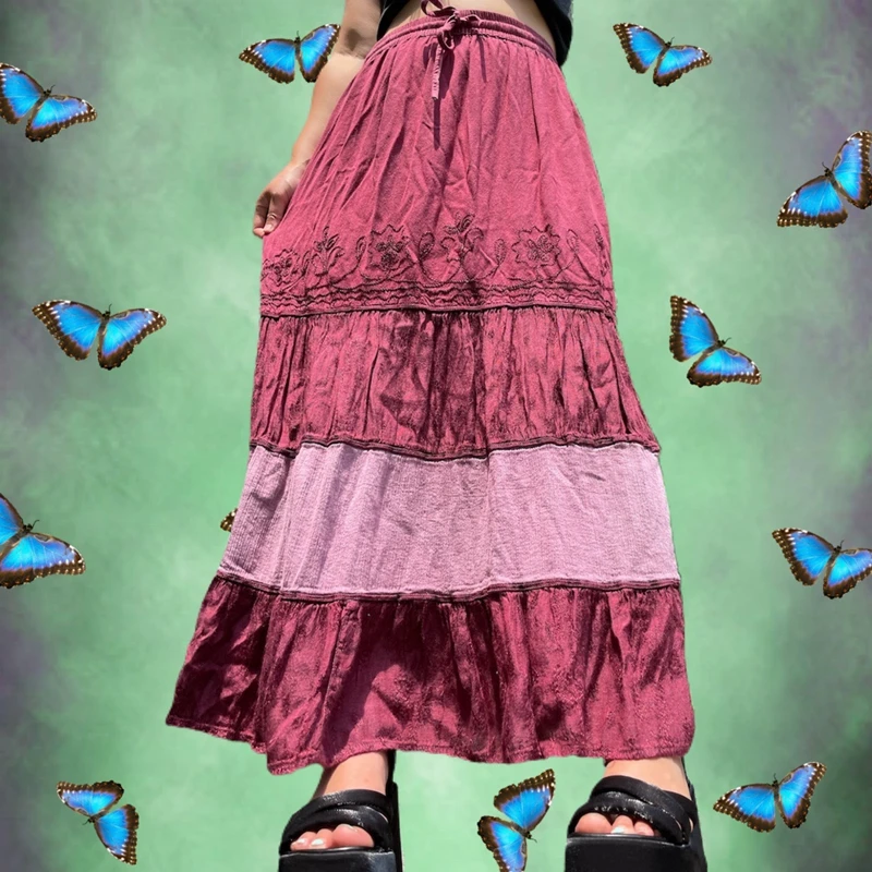 

Chic Women Vintage Pleated Midi Skirts Harajuku Fiairycore Grunge High-Waisted Long Skirt Y2K Aesthetic Retro Holiday Streetwear