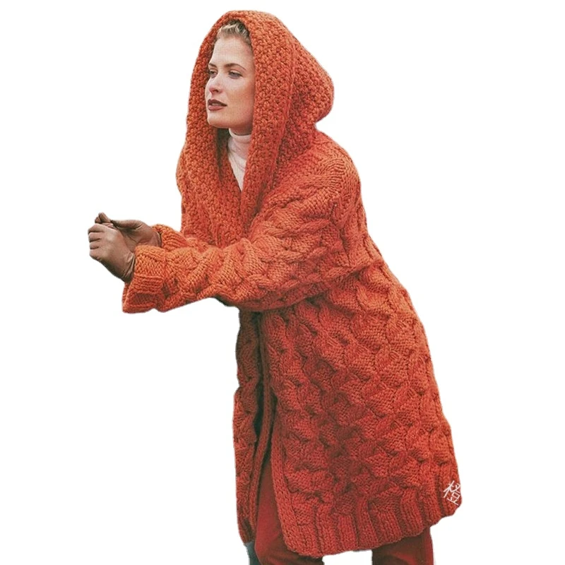 

Кардиган женский вязаный утепленный подходящий ко всему свитер с капюшоном кардиган оверсайз длинный кардиган женский винтажный вязаный