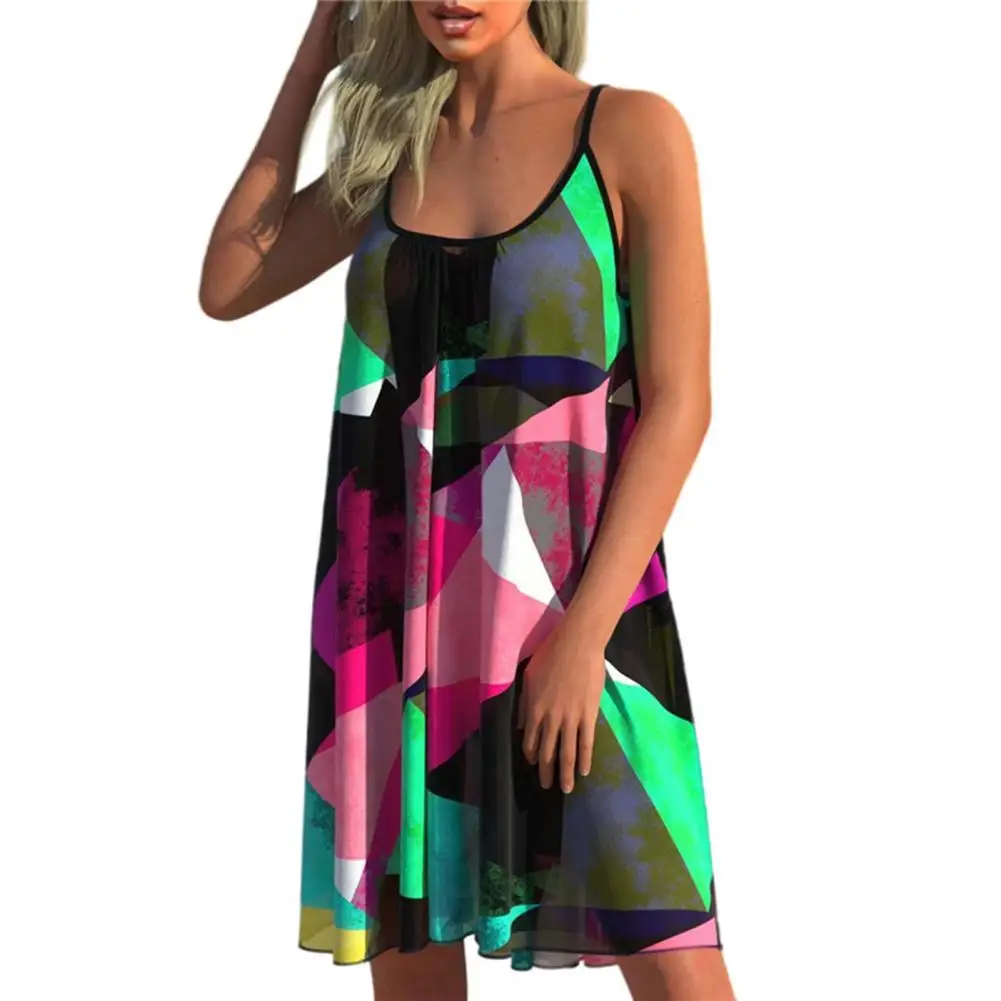 

Женское платье, сексуальное Повседневное платье до колен, модное женское платье на бретельках с драпировкой и принтом в богемном стиле, пла...