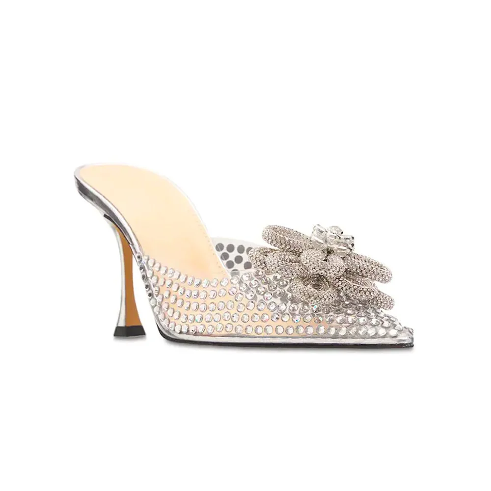 

Designer Women Heels slippers Sexy flower Sandals Rhinestone Pointed Toe High Heels Ankle Strap Party Wedding Shoes Ladies