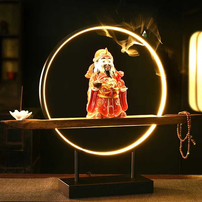 

High Quality Style Backflow Incense Burner Led Light Creative Ceramics Incense Holder Zen God Porta Incienso Home Ornament