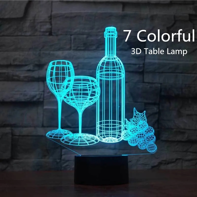 

Светодиодная настольная лампа 3D для моделирования бутылок вина, 7 цветных акриловых лампочек, ночник для детей, подарок, светильник для сна, прикроватный Декор для спальни
