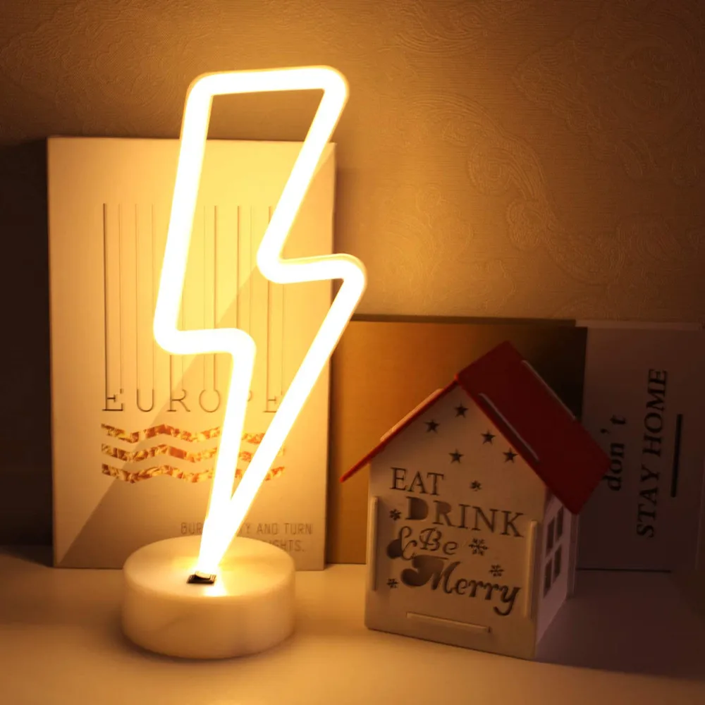 

Детская неоновая вывеска в форме молнии, USB, работающая от аккумулятора, декоративная настольная лампа для дома, украшение для гостиной
