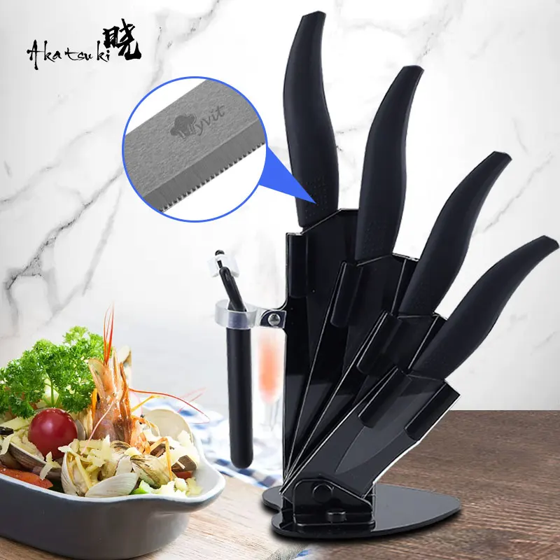 

Kitchen Knives Ceramic Knives with Holder 3"Paring 4" 5" Slicing inch+6" Multi-Functional Bread Chef Knife Black Ceramic Blade