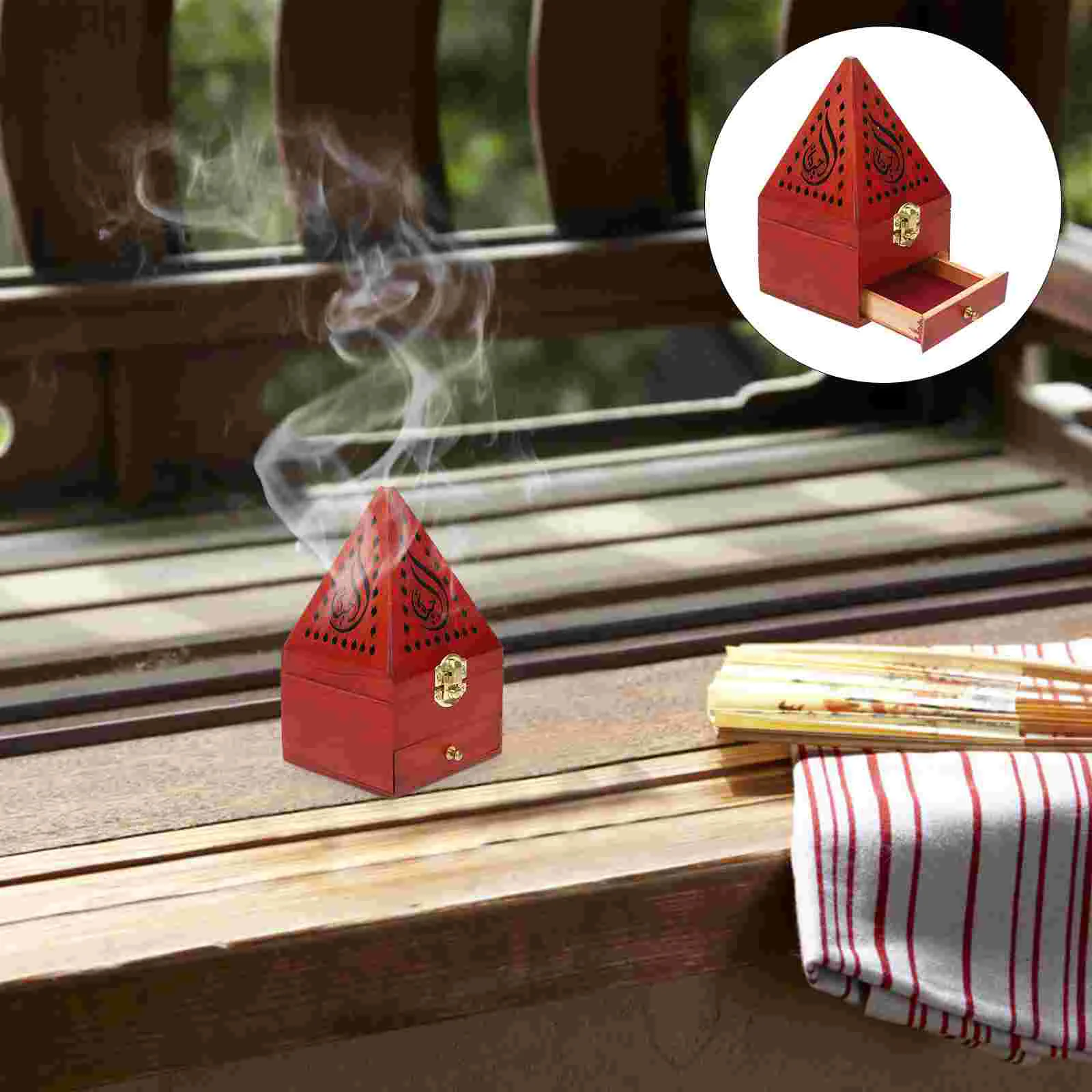 

Burner Holder Wooden Cone Pyramid Censer Stand Temple Garden Wood Zen Electric Car Dish Eastern Tibet Middle Stick Vintage Style