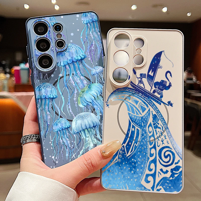 Фото Чехол для телефона с магнитным креплением и принтом синих медуз для Samsung Galaxy S26 S25 Ultra Edge S24 S23 FE A57 A17 A56 A37 A16 A55 A54 A36 №1