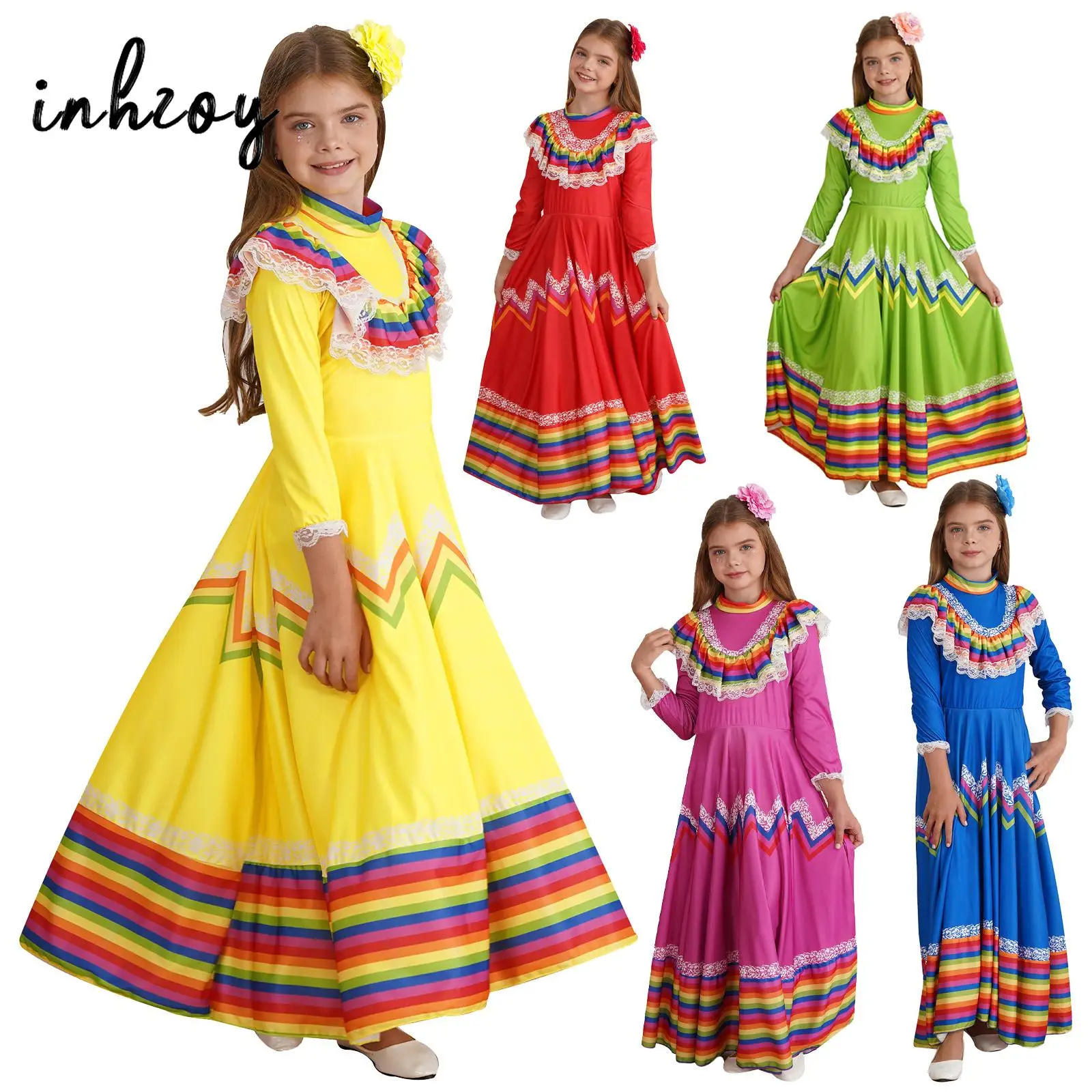 

Детский мексиканский костюм для девочек, традиционное платье народного танца Jalisco, фестиваль в национальном Мексиканском Стиле, карнавальное танцевальное платье