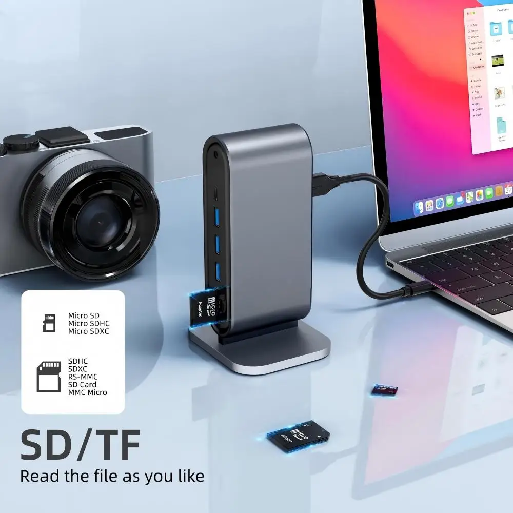 Фото Док-станция NULOXO 12-в-1 USB-C с поддержкой двух мониторов, HDMI, VGA, 100W PD, 4 портами USB 3.0, Ethernet, аудиовыходом, слотами SD/TF для Mac/Windows №2