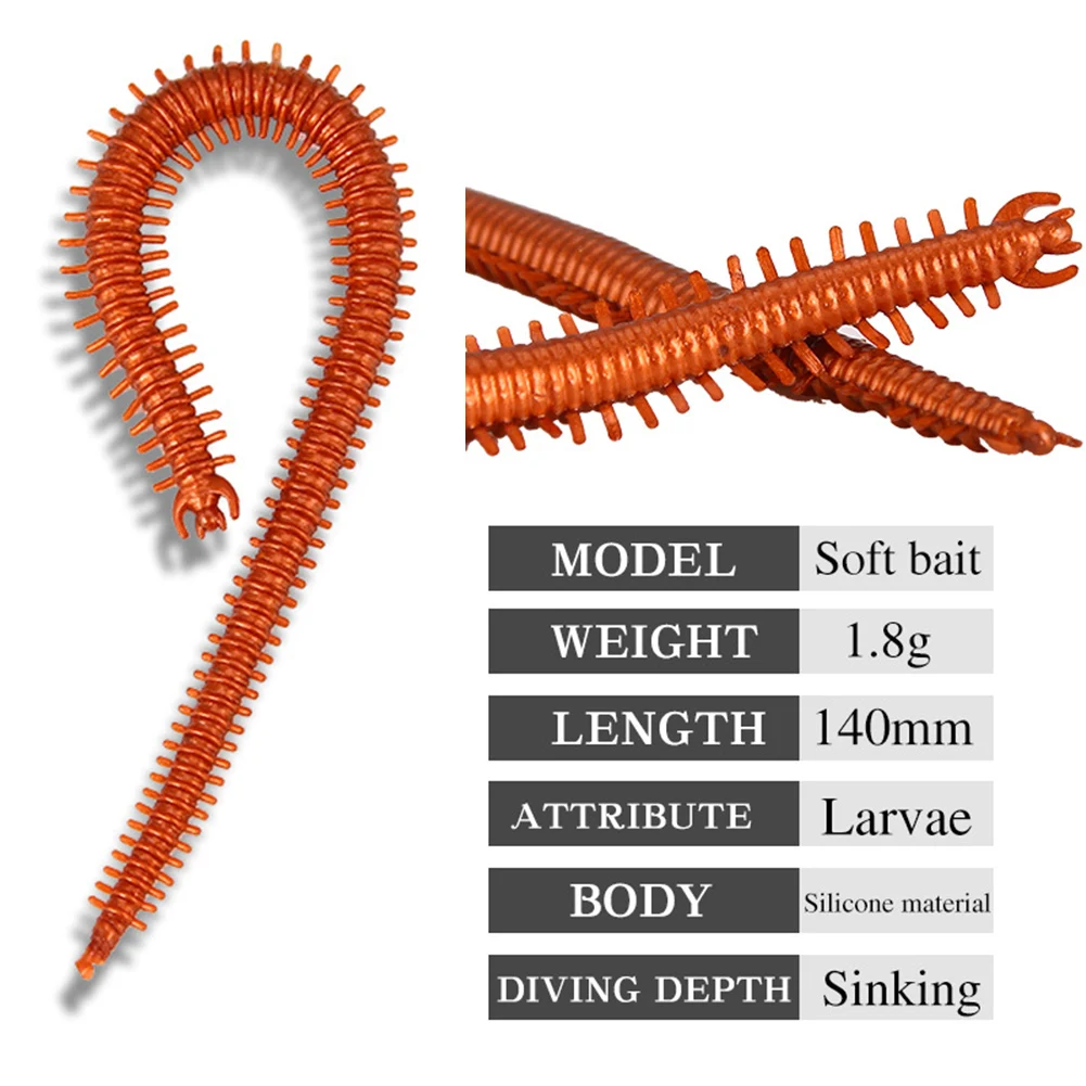 

High Quality Bait Lure Centipede 20Pcs Fishing Soft Lures For Aggressive Target Fish Sea Worms Earthworm Silicone