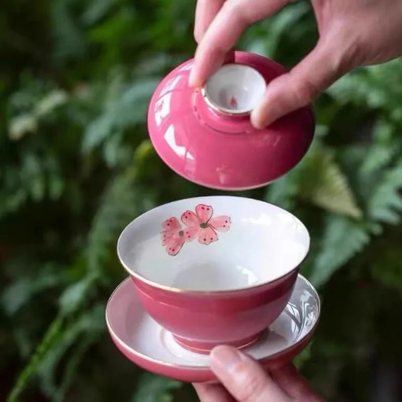 Фарфоровый фарфор с цветочным узором наружная глазурованная чаша для чая чайные