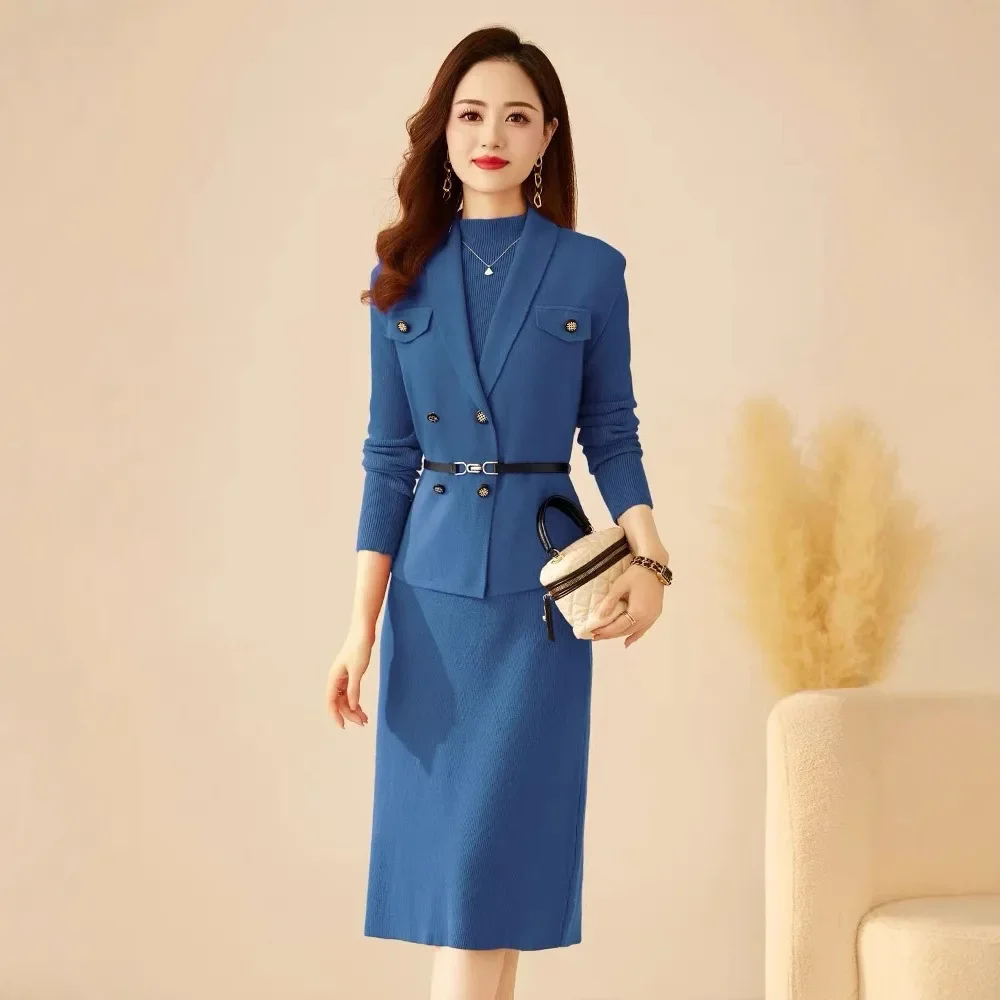 Осень/зима элитное вязаное платье женский пуловер с длинными рукавами пальто