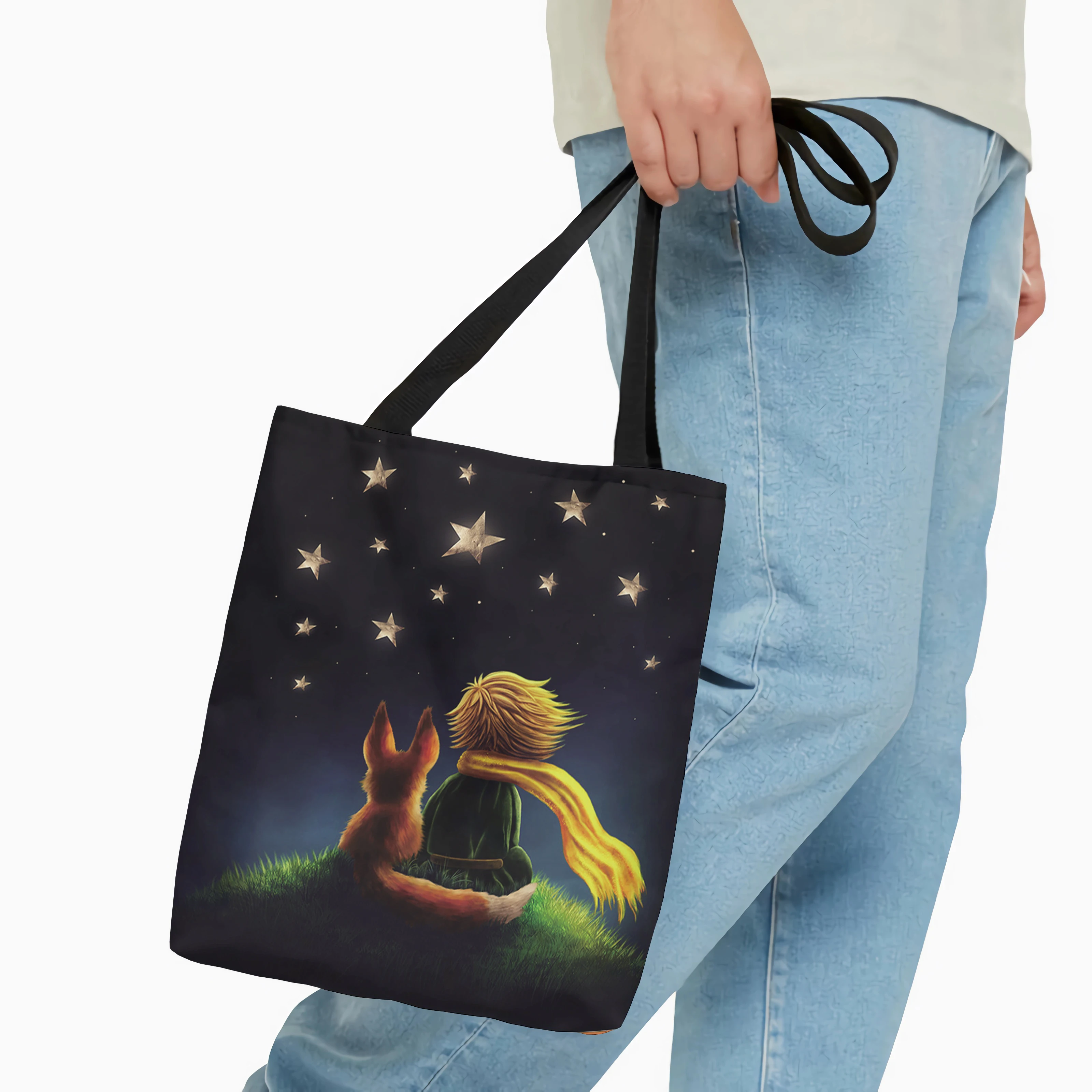 

Van Gogh Starry Night Little Prince Print Shopping Bag Fashion Women Canvas Tote With zipper Bags Eco Bag Shopper Shoulder Bags