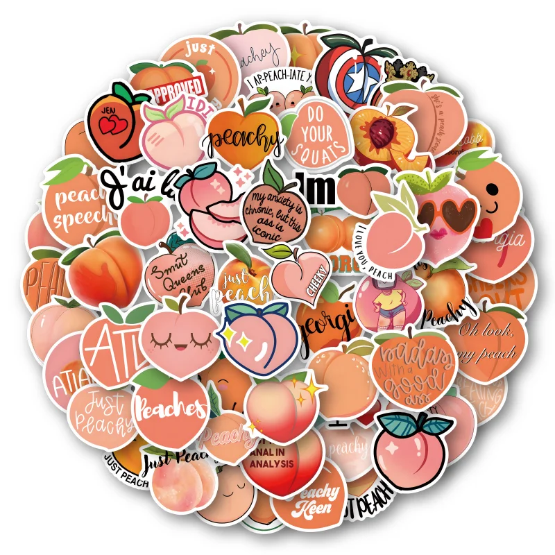 

60Pcs Lovely Peach Stickers Cute Cartoon Waterproof Decal DIY Phone Laptop Luggage Scrapbook Stationery Sticker Funny Girl Gift