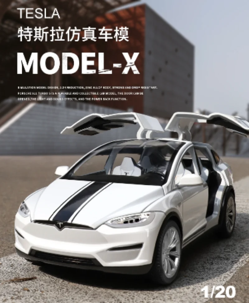 

1:22 Tesla Model X High Simulation Diecast Metal Alloy Model Car Sound Light Pull Back Collection Kids Toy Gifts