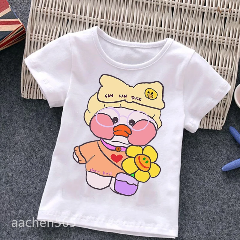 LaLafanfan Cartoon T-Shirts Kids Summer Clothes Cute Duck Children Tee Girls Cafe Shirts Short Sleeve Top,Drop Ship