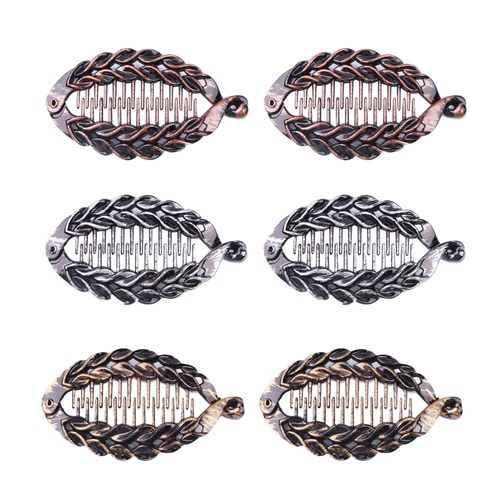 

6 Pcs Ponytail Women's Hair Clips Fish Shape Accessories Rivet Resin Clamp Miss