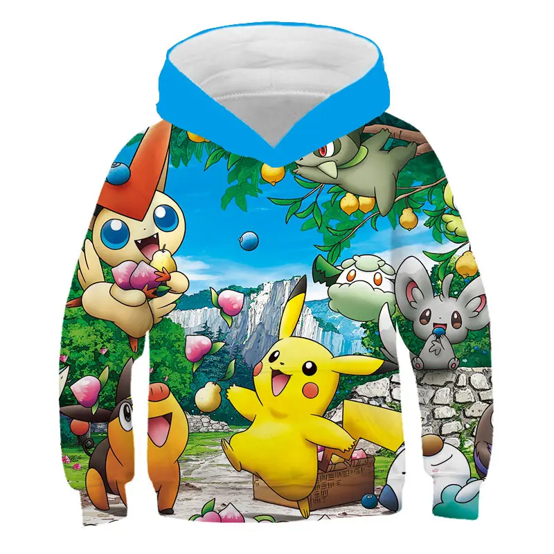 

Boys Japan Anime Hoodies Kids Toddler Children Cartoon Graphic Pikachu Pokemon Print 3D Casual Harajuku Sweatshirt Tops Clothes