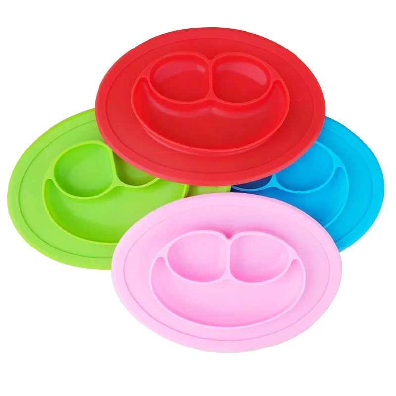 

Children's Silicone Bowl Smiley Face Placemat Plate Baby Food Supplement Tableware Platos Kids Food Plate Baby Feeding Dishes