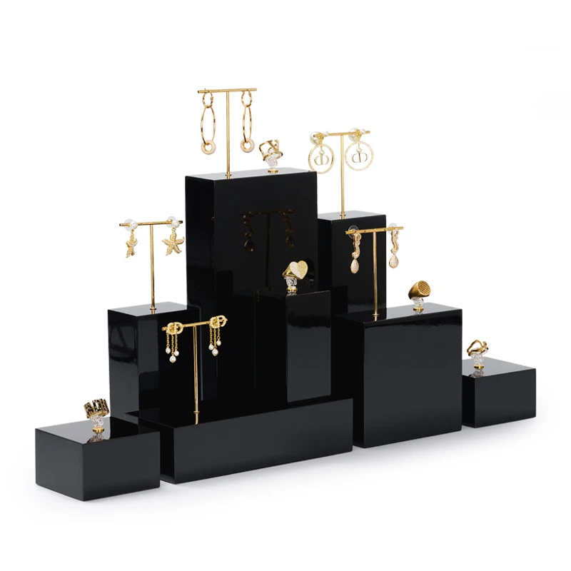 Oirlv Solid Wood Minimalism Style Jewelry Display Stand Showcase Jewelry Organizer Black Square Holder Dropshipping