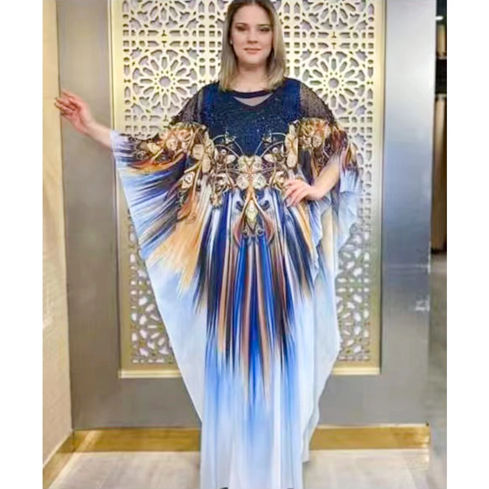 

African Print Dresses for Women Plus Size Boubou Dashiki Ankara Outfits Elegant Gowns Kaftan Summer Chiffon Maxi Dress 2022