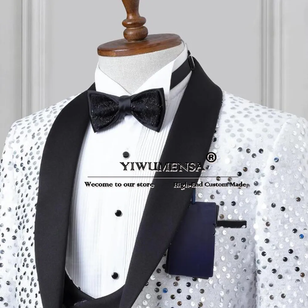 Современные свадебные костюмы для жениха Блестящие Блестки мужской смокинг из