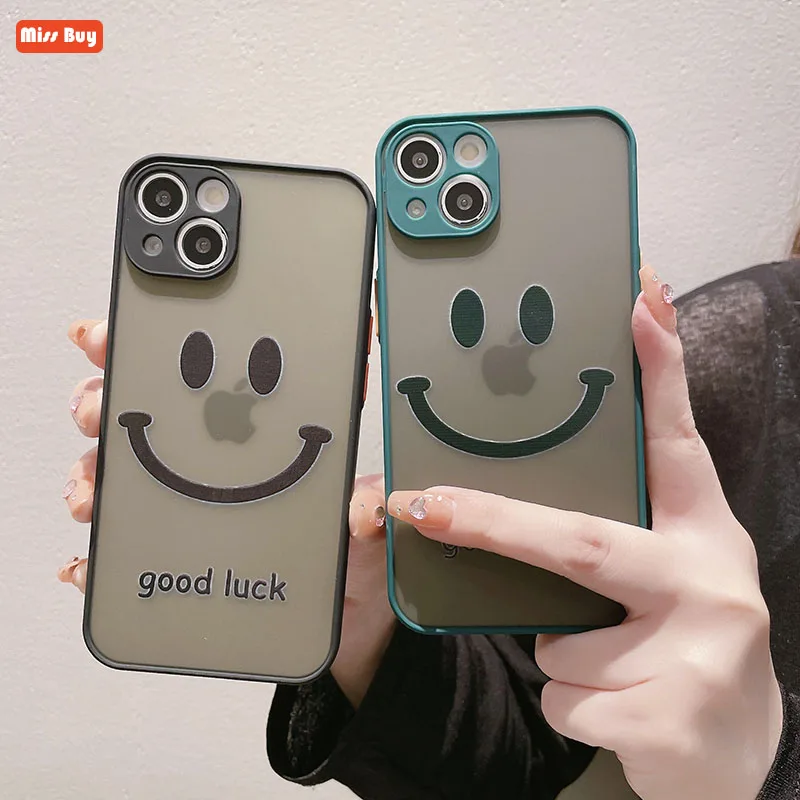 

For Samsung galaxy A10 M31 A21 F62 A02 RU A22 F52 A03S M20 M52 Case Fashion Smiling Face Hard Matte PC Silicone Shockproof Cover