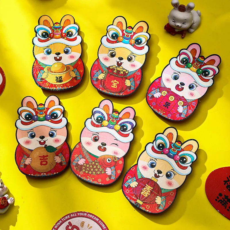 

6 шт. красные конверты, милый кролик Hongbao, весенний фестиваль, красные карманы, счастливые деньги, пакеты 2023, новый год