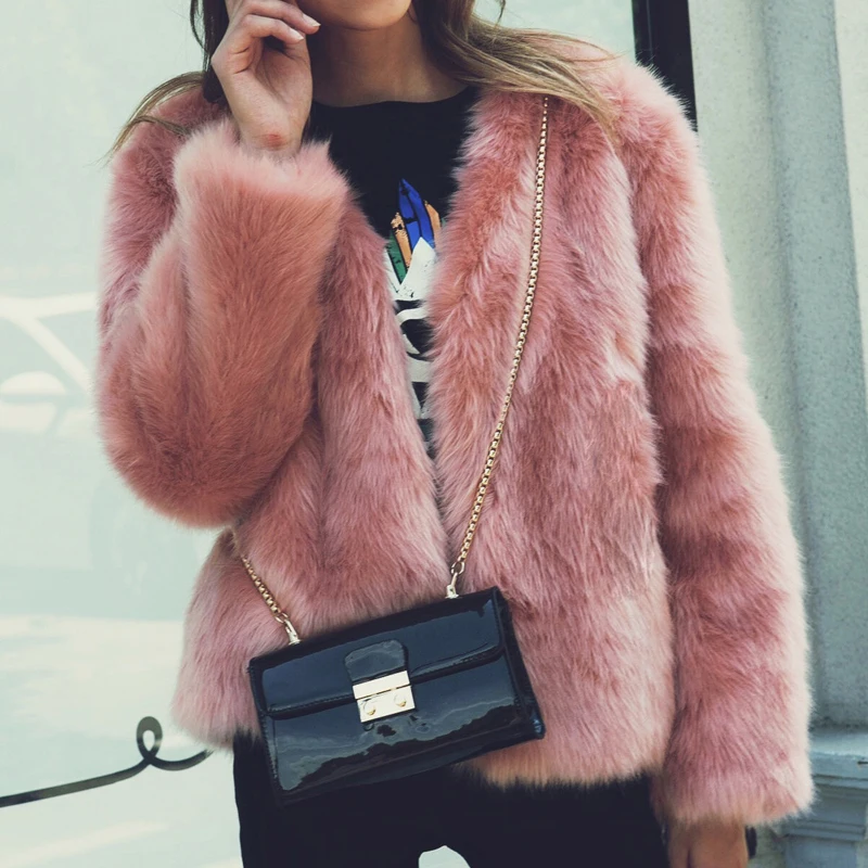 Thick Coat Women New Winter Luxurious Faux Fur Fox Fur Coat Solid Oversize Woman Warm Faux Fur Jacket V Neck Overcoat Short