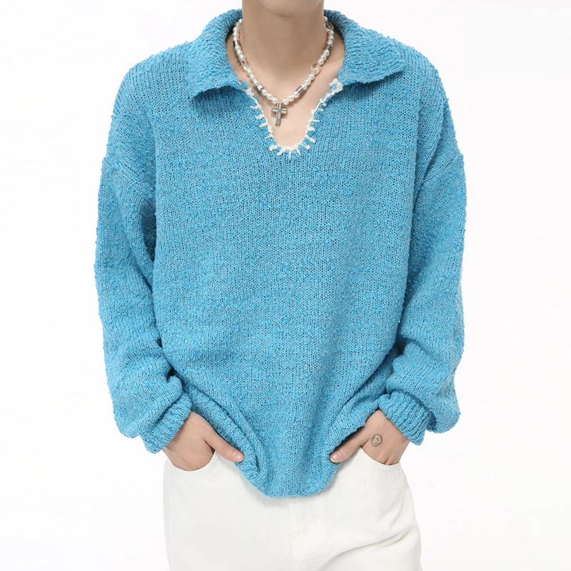 IEFB мужской свитер в корейском стиле вязаный контрастный цвет с v-образным вырезом