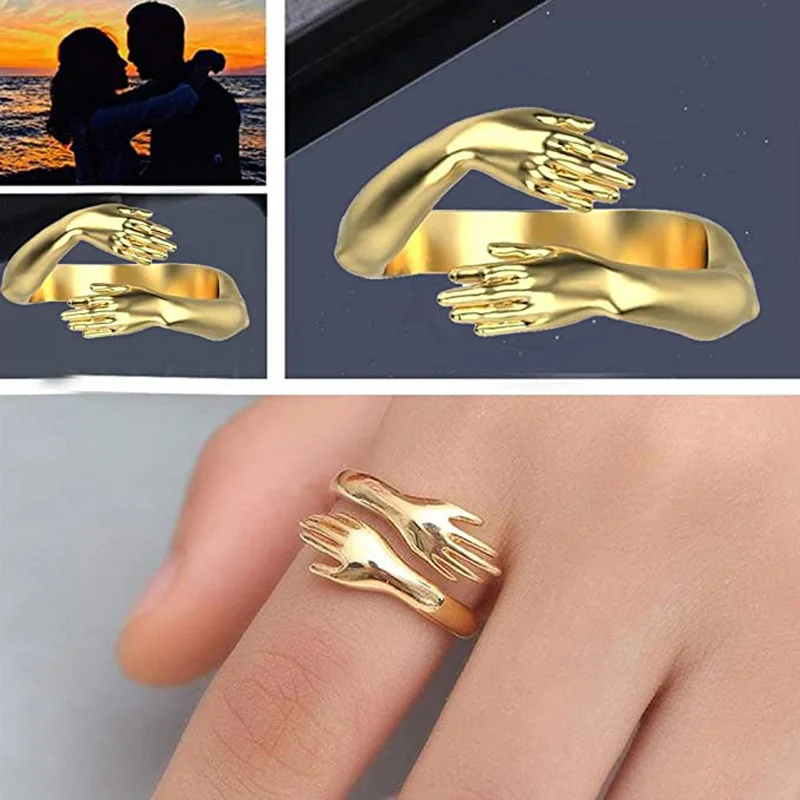 

New Gothic Hug Muscle Hands Rings For Women Men Adjustable Open Cuff Ring Party Wedding Couple Rings Vintage Jewelry