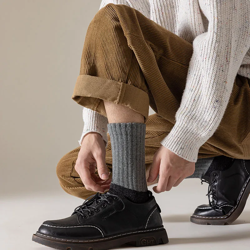 Winter Men's Wool Socks Thick Warm Fashion Casual Cashmere Socks Large Size Harajuku Retro Cashmere Socks Men 5 Pair